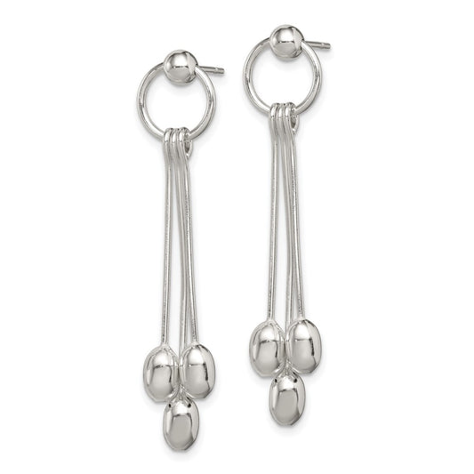 QE4000 Sterling Silver Polished Multi-strand Oval Beaded Post Dangle Earrings