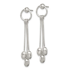 QE4000 Sterling Silver Polished Multi-strand Oval Beaded Post Dangle Earrings