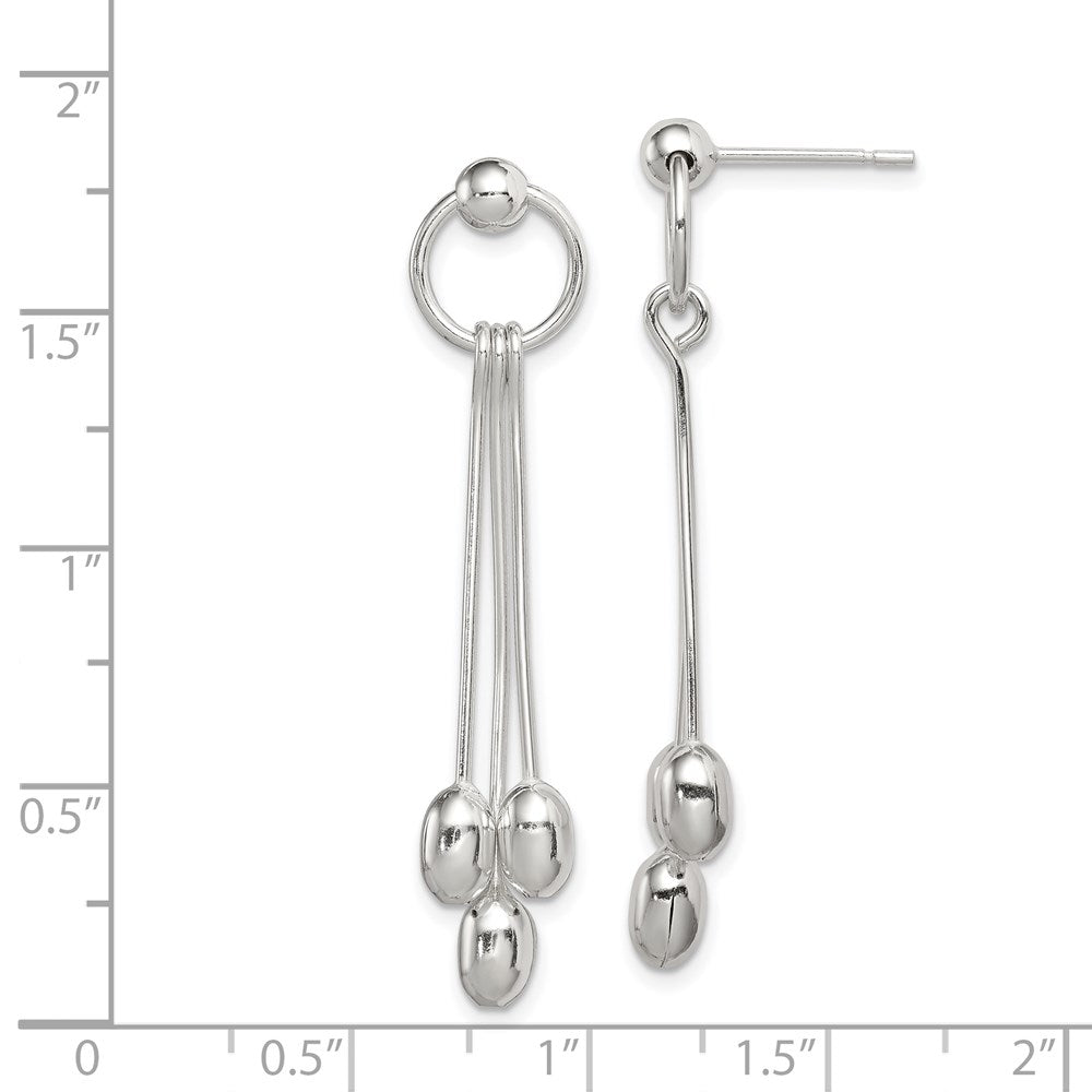 QE4000 Sterling Silver Polished Multi-strand Oval Beaded Post Dangle Earrings