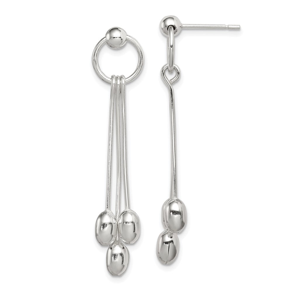 QE4000 Sterling Silver Polished Multi-strand Oval Beaded Post Dangle Earrings