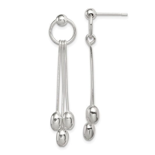 QE4000 Sterling Silver Polished Multi-strand Oval Beaded Post Dangle Earrings