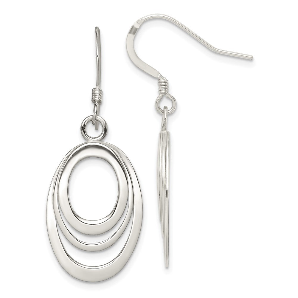 QE4009 Sterling Silver Polished Triple Oval Dangle Earrings