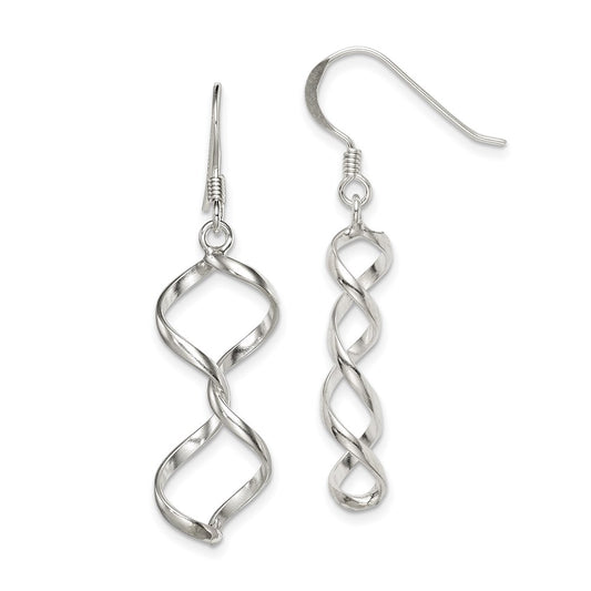 QE4024 Sterling Silver Polished Fancy Twisted Dangle Earrings