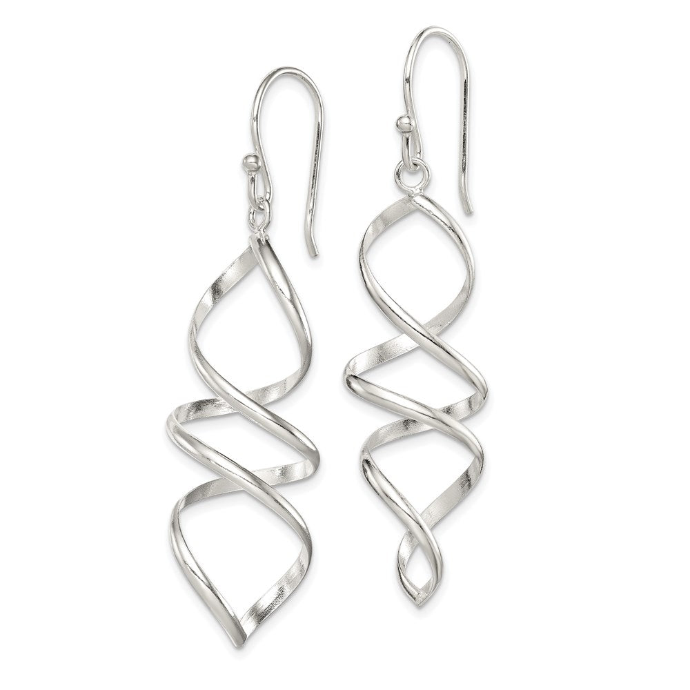 QE4029 Sterling Silver Polished Corkscrew Twisted Dangle Earrings