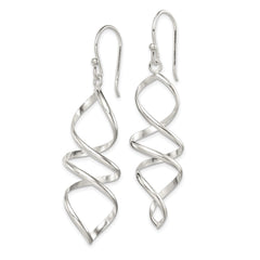 QE4029 Sterling Silver Polished Corkscrew Twisted Dangle Earrings