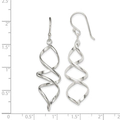 QE4029 Sterling Silver Polished Corkscrew Twisted Dangle Earrings