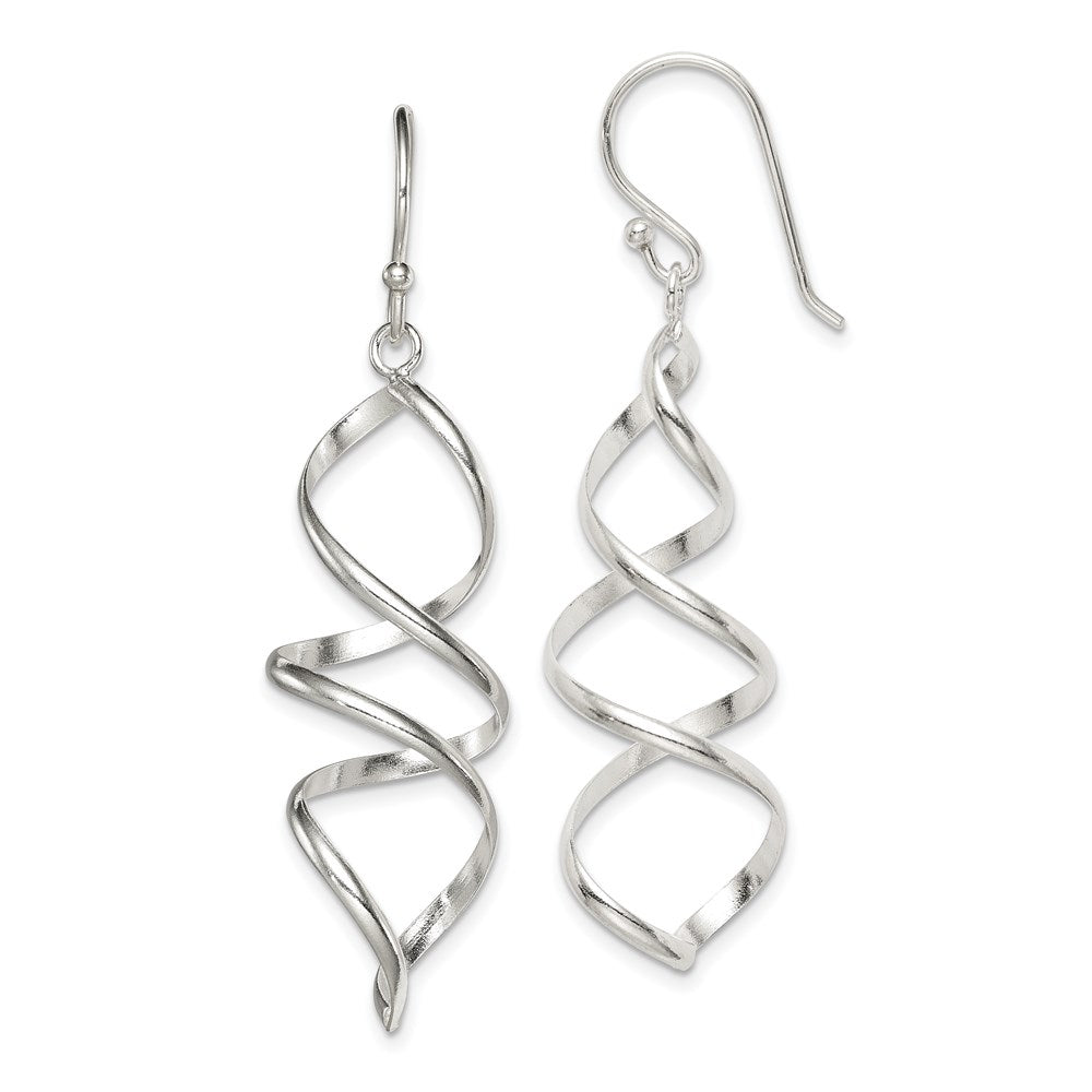 QE4029 Sterling Silver Polished Corkscrew Twisted Dangle Earrings
