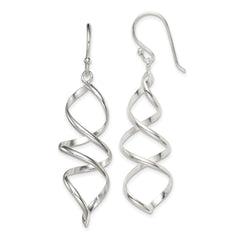 QE4029 Sterling Silver Polished Corkscrew Twisted Dangle Earrings