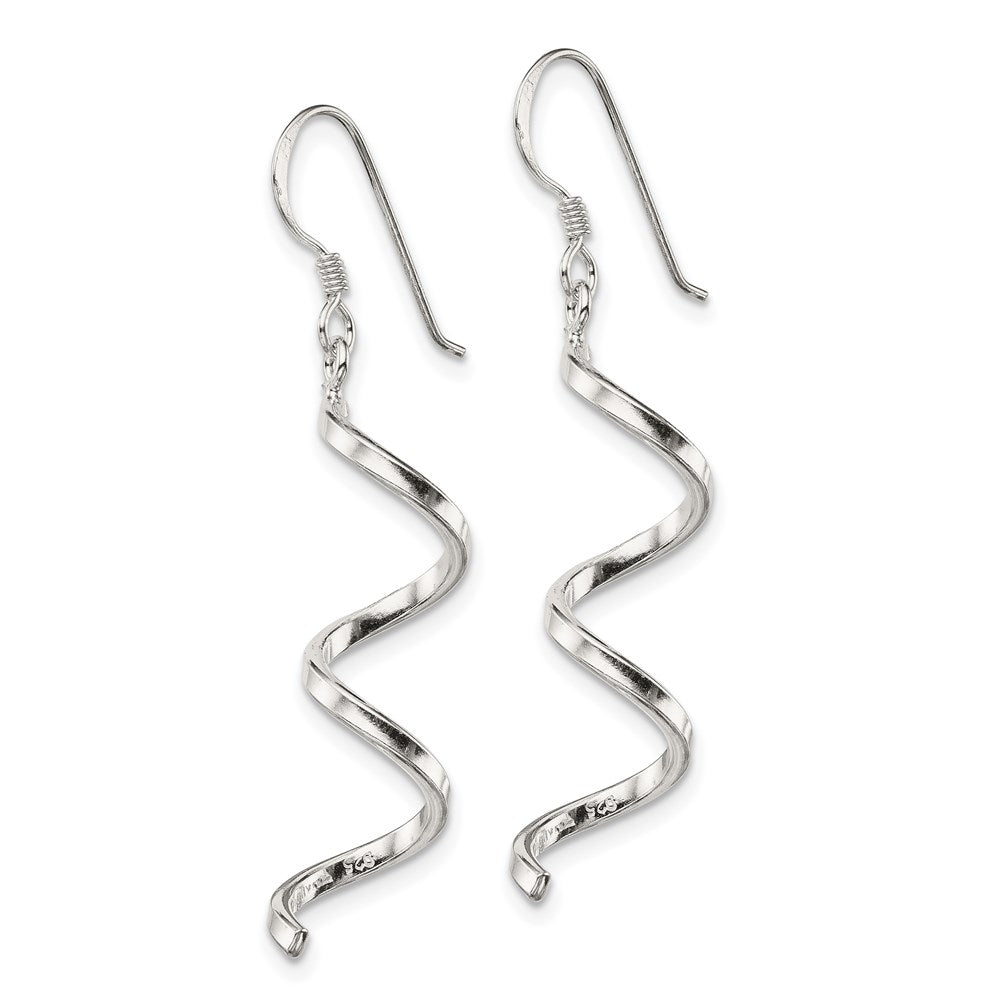 QE4032 Sterling Silver Polished Fancy Twisted Spiral Dangle Earrings