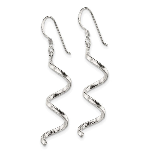 QE4032 Sterling Silver Polished Fancy Twisted Spiral Dangle Earrings