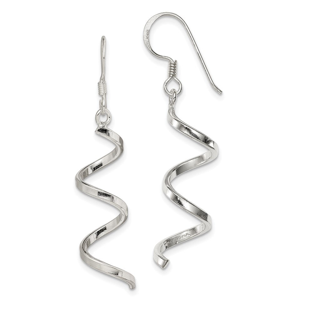 QE4032 Sterling Silver Polished Fancy Twisted Spiral Dangle Earrings