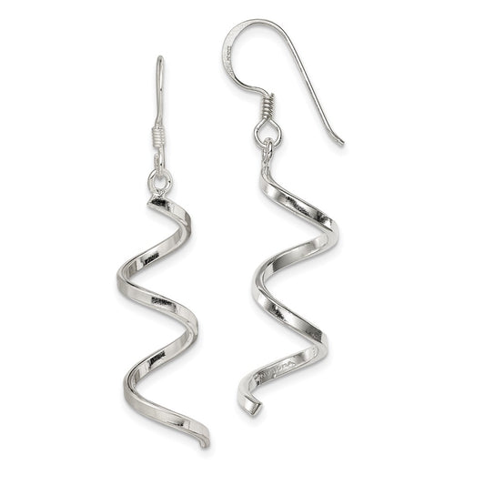 QE4032 Sterling Silver Polished Fancy Twisted Spiral Dangle Earrings