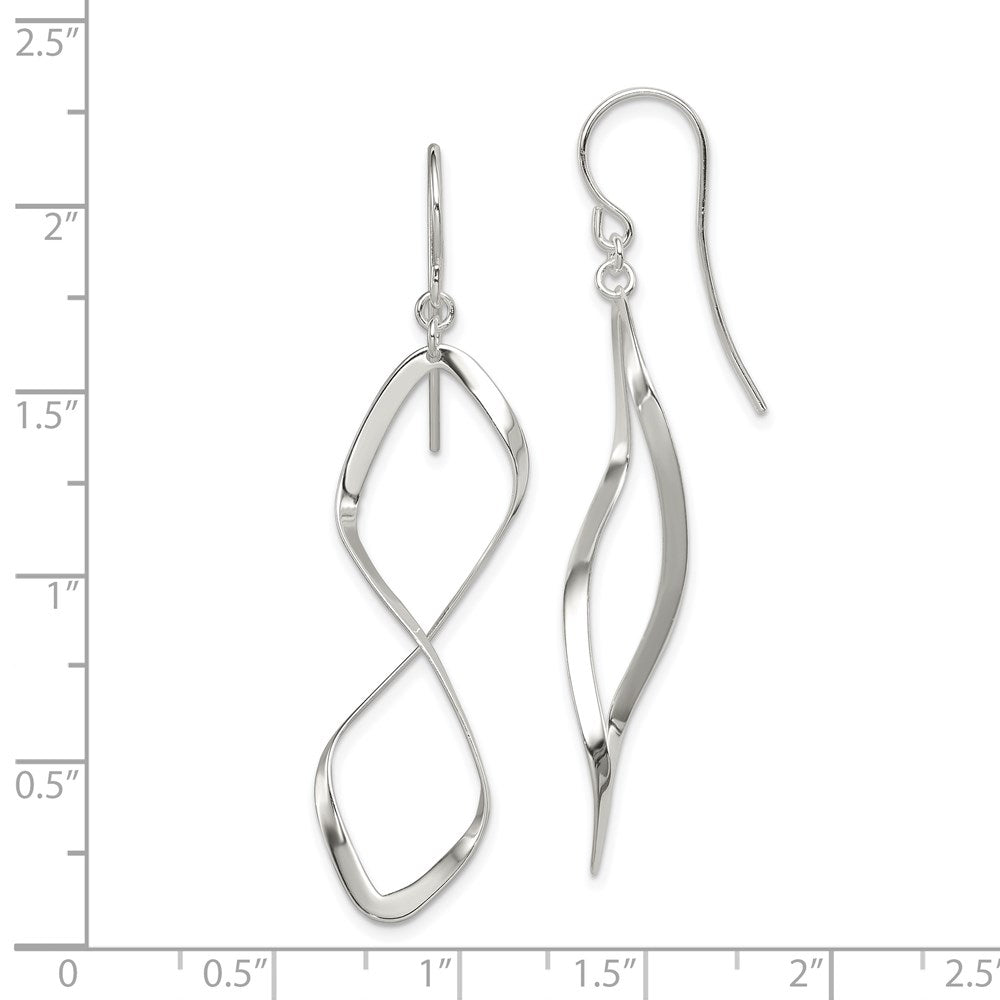 QE4066 Sterling Silver Rhodium-plated Polished Twisted Dangle Earrings