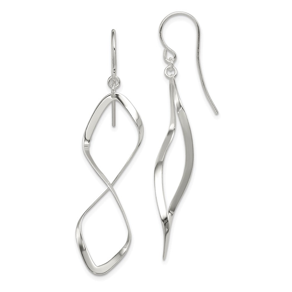 QE4066 Sterling Silver Rhodium-plated Polished Twisted Dangle Earrings