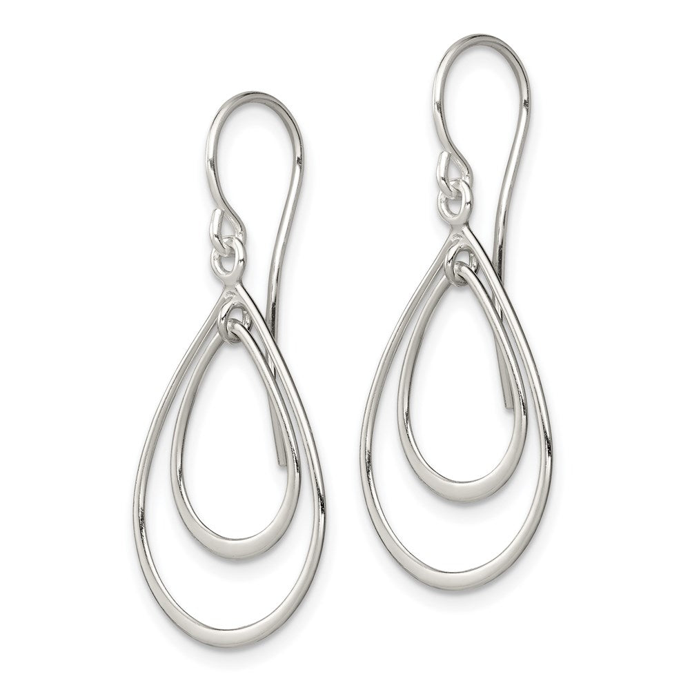 QE4067 Sterling Silver Polished Double Teardrop Dangle Earrings