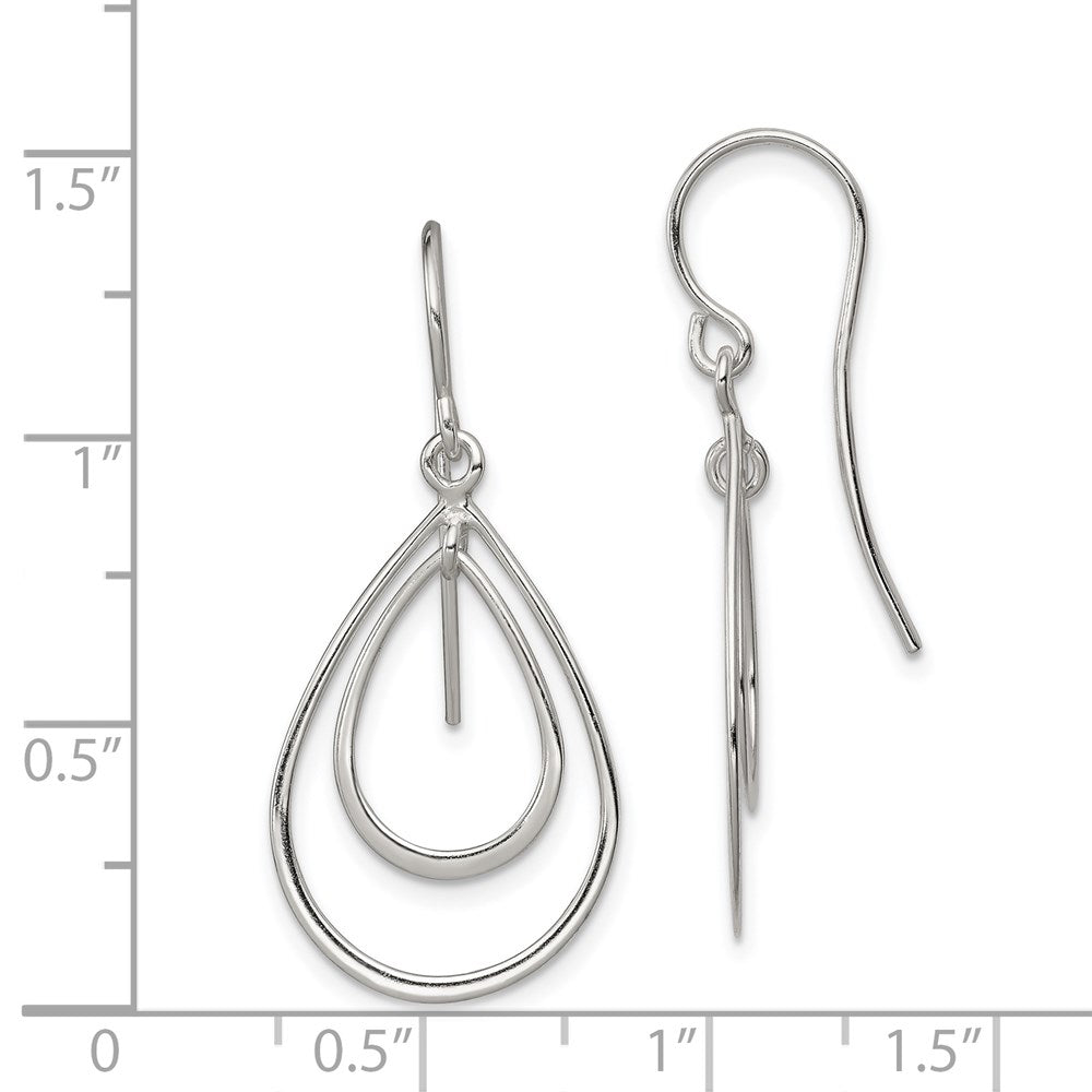 QE4067 Sterling Silver Polished Double Teardrop Dangle Earrings