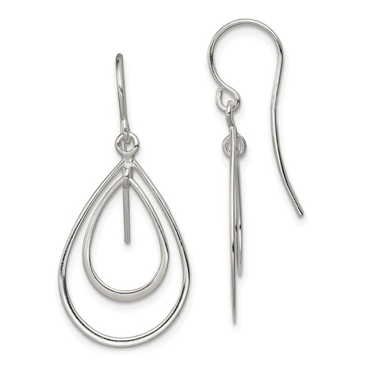QE4067 Sterling Silver Polished Double Teardrop Dangle Earrings