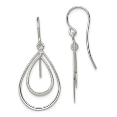 QE4067 Sterling Silver Polished Double Teardrop Dangle Earrings