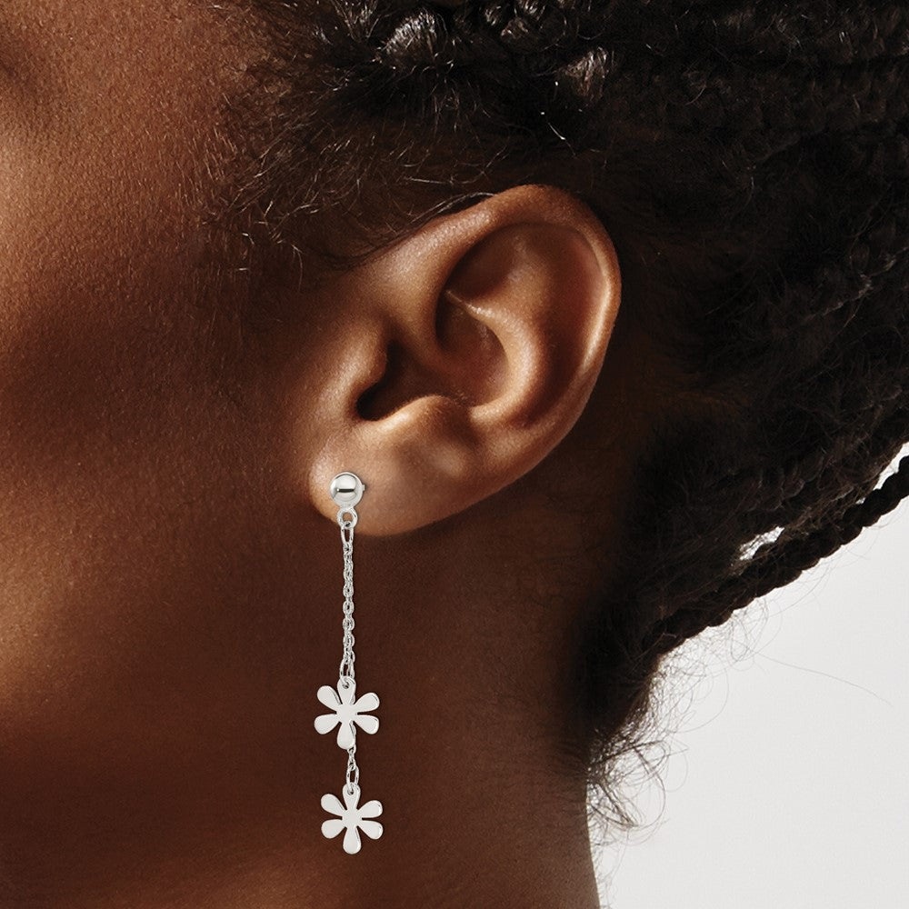 QE4097 Sterling Silver Flower Dangle Post Earring