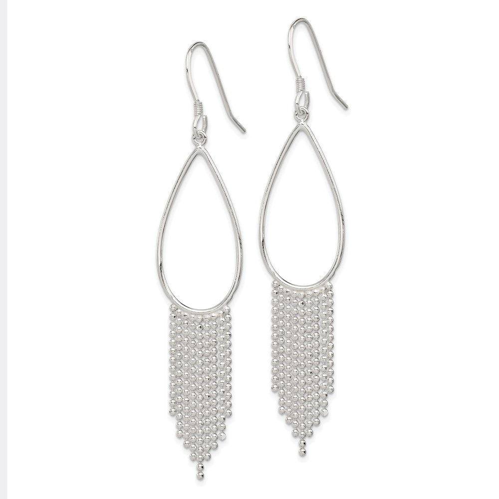QE4118 Sterling Silver Polished Teardrop & Beaded Chain Dangle Earrings
