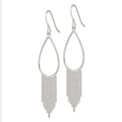 QE4118 Sterling Silver Polished Teardrop & Beaded Chain Dangle Earrings