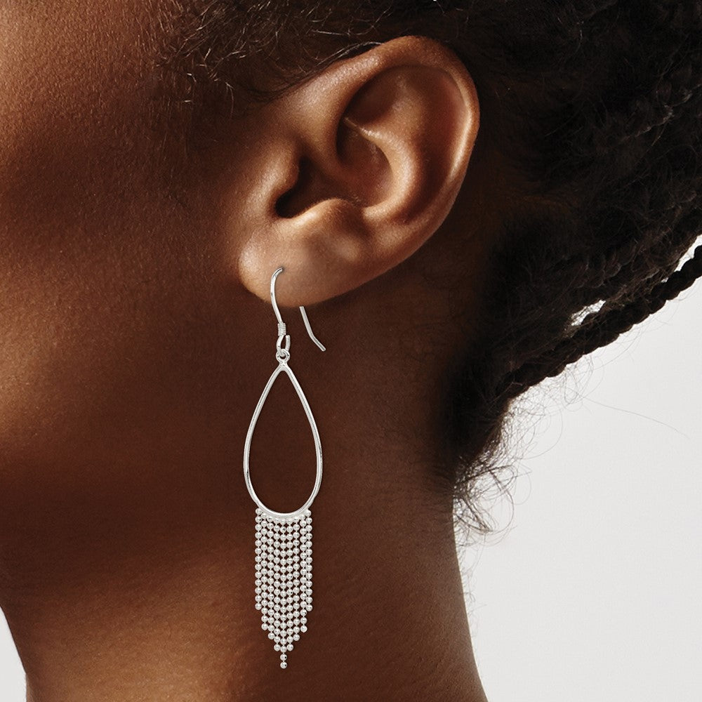 QE4118 Sterling Silver Polished Teardrop & Beaded Chain Dangle Earrings