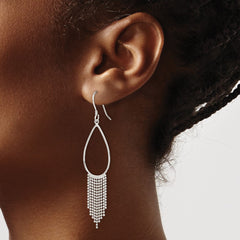 QE4118 Sterling Silver Polished Teardrop & Beaded Chain Dangle Earrings