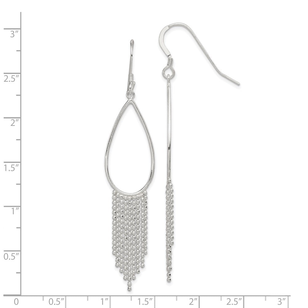 QE4118 Sterling Silver Polished Teardrop & Beaded Chain Dangle Earrings