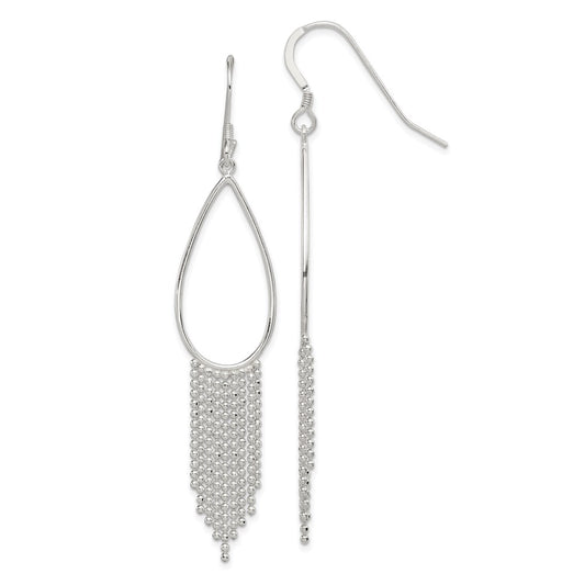 QE4118 Sterling Silver Polished Teardrop & Beaded Chain Dangle Earrings