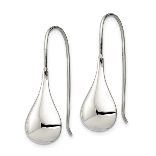 QE4123 Sterling Silver Tear Drop Shaped Drop Wire Earrings