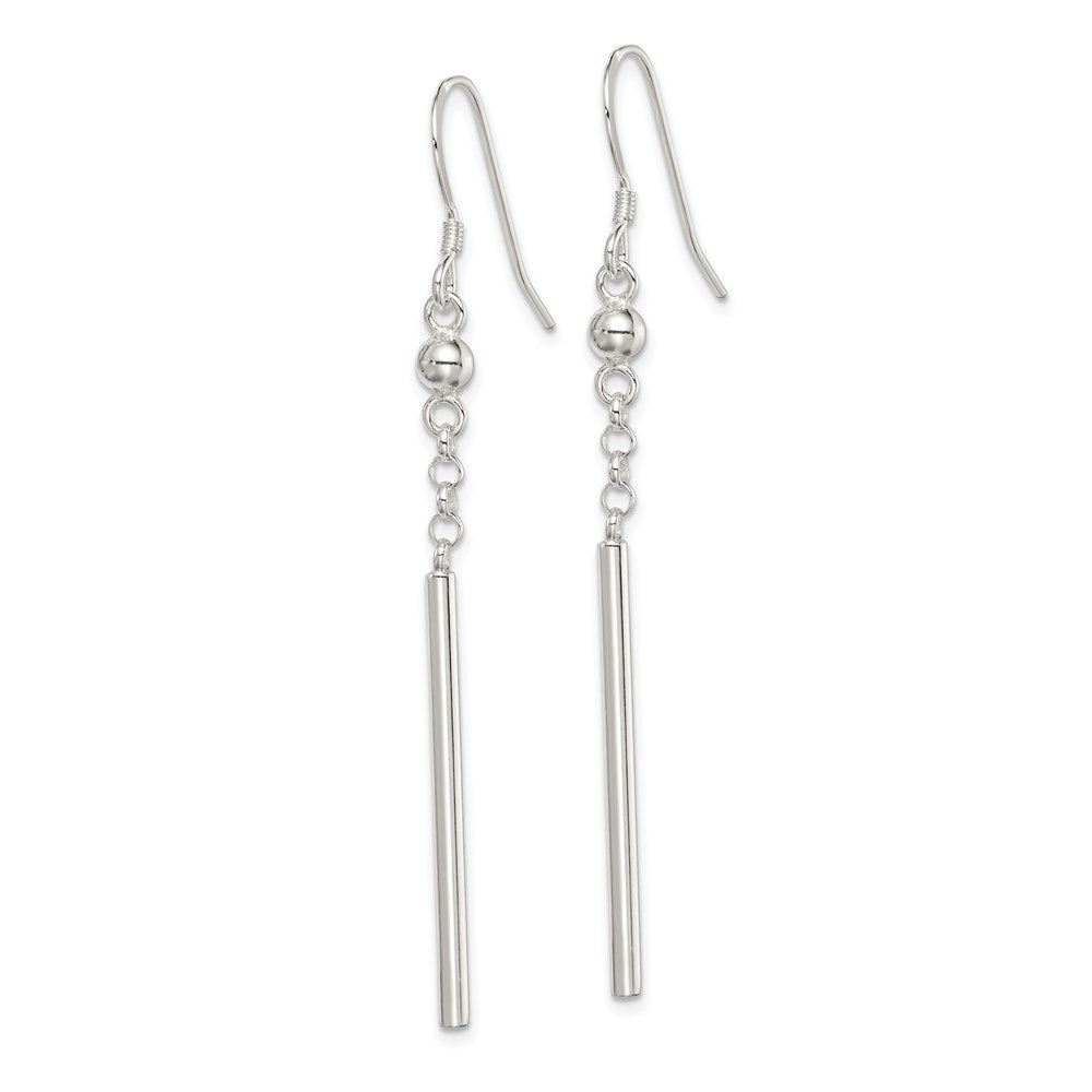 QE4136 Sterling Silver Polished Fancy Bar Dangle Earrings