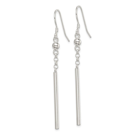 QE4136 Sterling Silver Polished Fancy Bar Dangle Earrings
