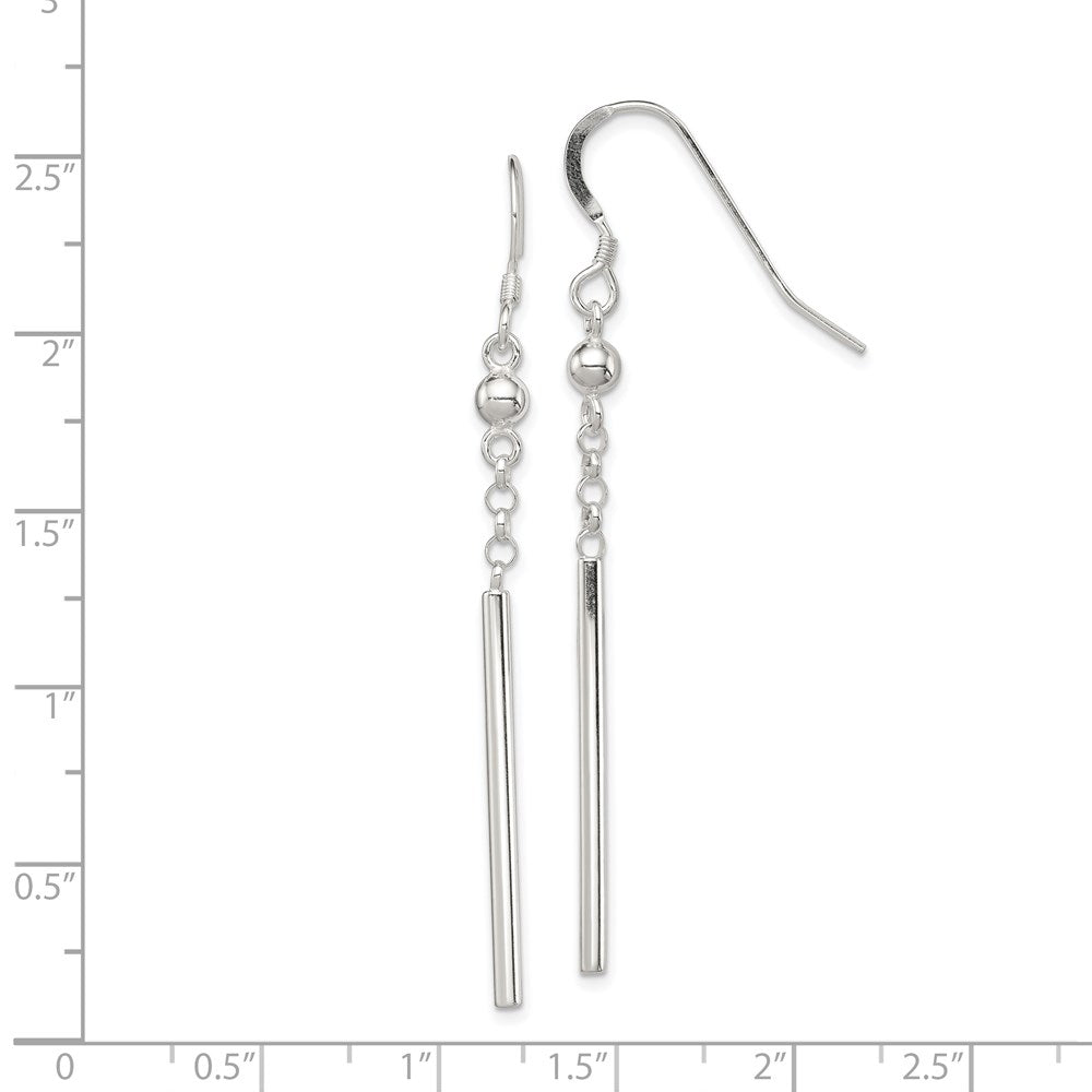 QE4136 Sterling Silver Polished Fancy Bar Dangle Earrings