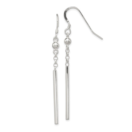 QE4136 Sterling Silver Polished Fancy Bar Dangle Earrings