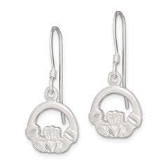QE4164 Sterling Silver Satin & Diamond-cut Claddagh Dangle Earrings