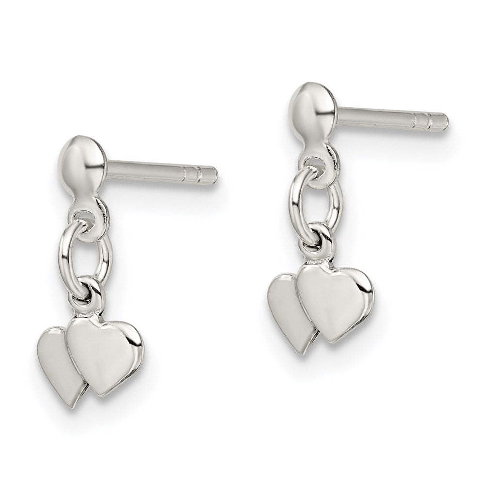 QE4202 Sterling Silver Dangling Hearts Earrings