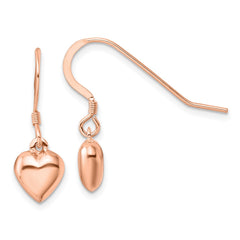 QE4204RP Sterling Silver Rose-tone Puffed Heart Dangle Shepherd Hook Earrings