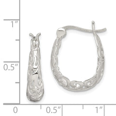 QE4245 Sterling Silver Polished Filigree Oval Hoop Earrings