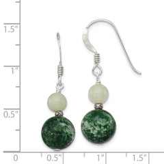QE4253 Sterling Silver Antiqued Moss Agate & Green Quartz Dangle Earrings