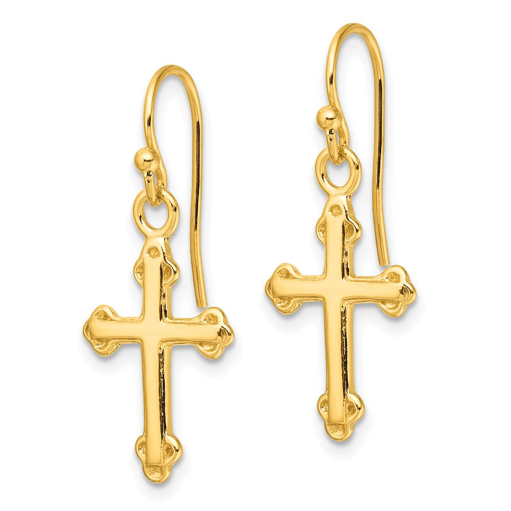 QE4263GP Sterling Silver Gold-tone Polished Budded Cross Dangle Earrings