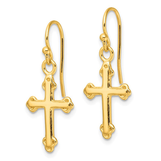 QE4263GP Sterling Silver Gold-tone Polished Budded Cross Dangle Earrings
