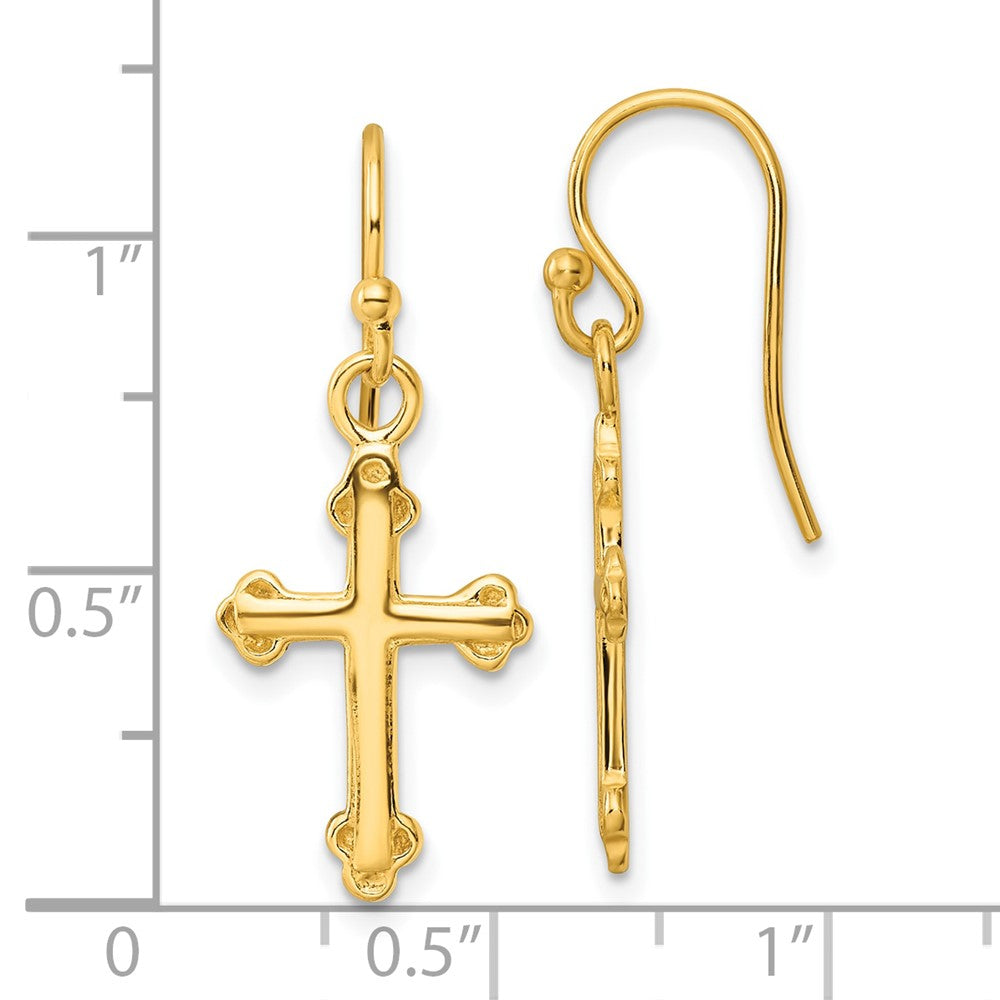 QE4263GP Sterling Silver Gold-tone Polished Budded Cross Dangle Earrings