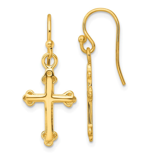 QE4263GP Sterling Silver Gold-tone Polished Budded Cross Dangle Earrings