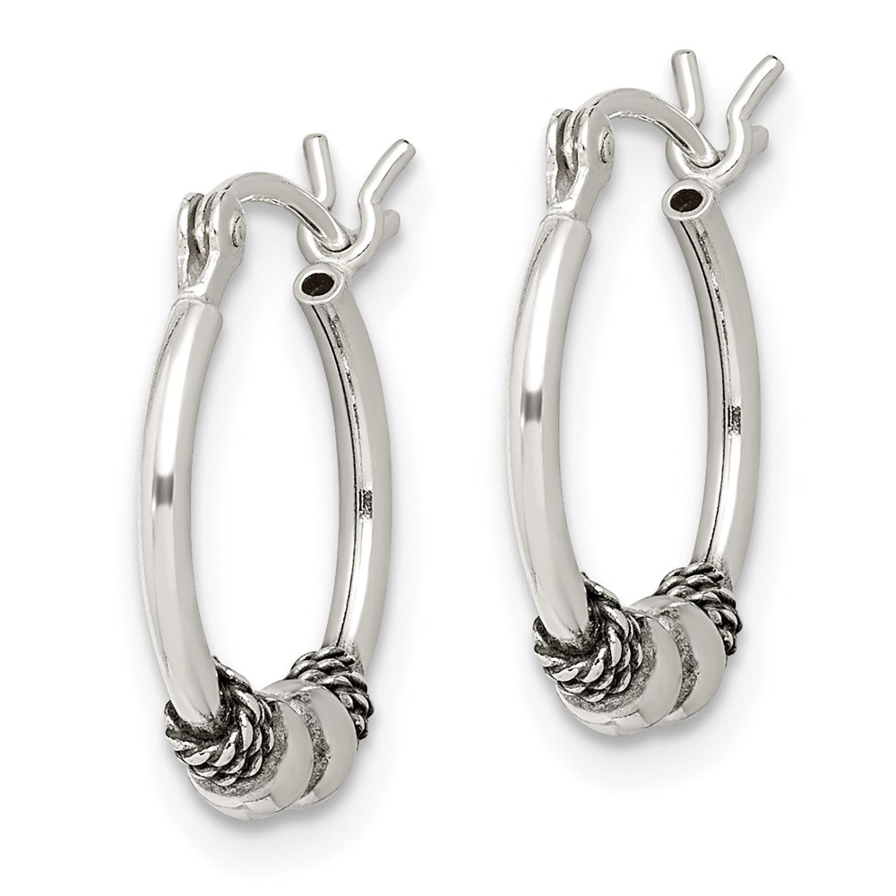 QE4283 Sterling Silver Antique Fancy Hoop Earrings
