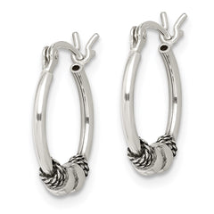 QE4283 Sterling Silver Antique Fancy Hoop Earrings
