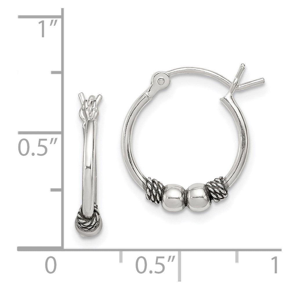QE4283 Sterling Silver Antique Fancy Hoop Earrings