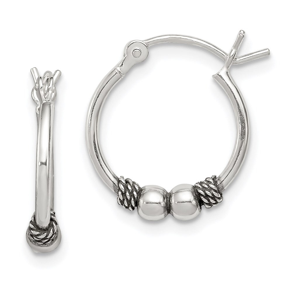 QE4283 Sterling Silver Antique Fancy Hoop Earrings
