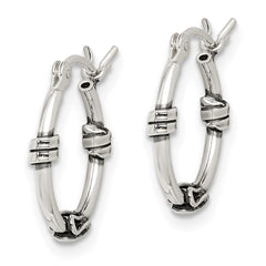 QE4285 Sterling Silver Antiqued Fancy Hoop Earrings