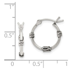 QE4285 Sterling Silver Antiqued Fancy Hoop Earrings