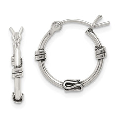 QE4285 Sterling Silver Antiqued Fancy Hoop Earrings